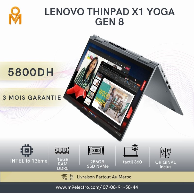 Lenovo ThinkPad X1 Yoga Gen 8 – Intel Core i5 13ᵉ Génération | 16 Go DDR5 | 256 Go SSD NVMe