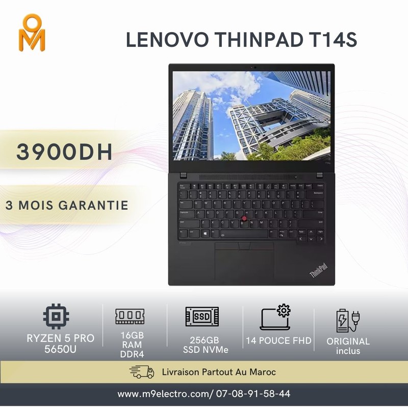 Lenovo ThinkPad T14s – AMD Ryzen 5 PRO 5650U | 16 Go RAM | 256 Go SSD NVMe