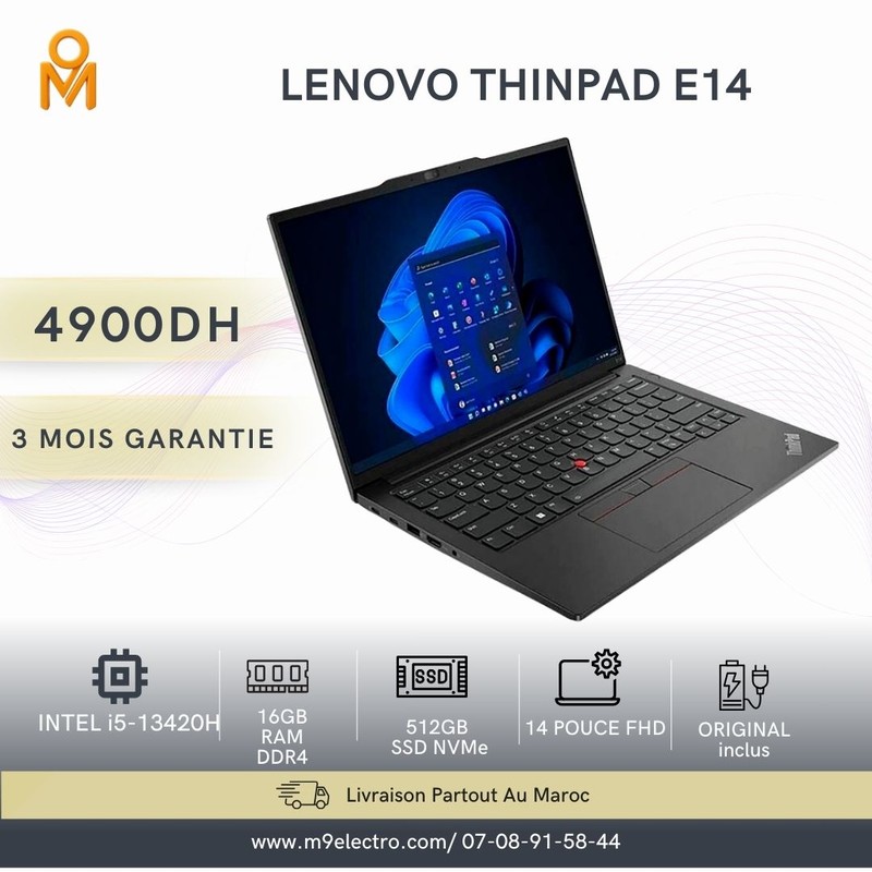 Lenovo ThinkPad E14 – Intel Core i5-13420H | 16 Go RAM | 512 Go SSD NVMe