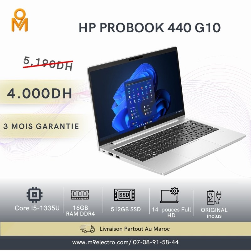 HP ProBook 440 G10 Core i5-1335U | 16Go RAM | 512Go SSD | Écran Full HD
