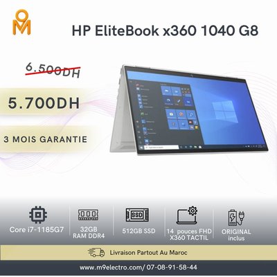 HP EliteBook x360 1040 G8 Core i7-1185G7 | 32Go RAM | 512Go SSD | Écran Tactile