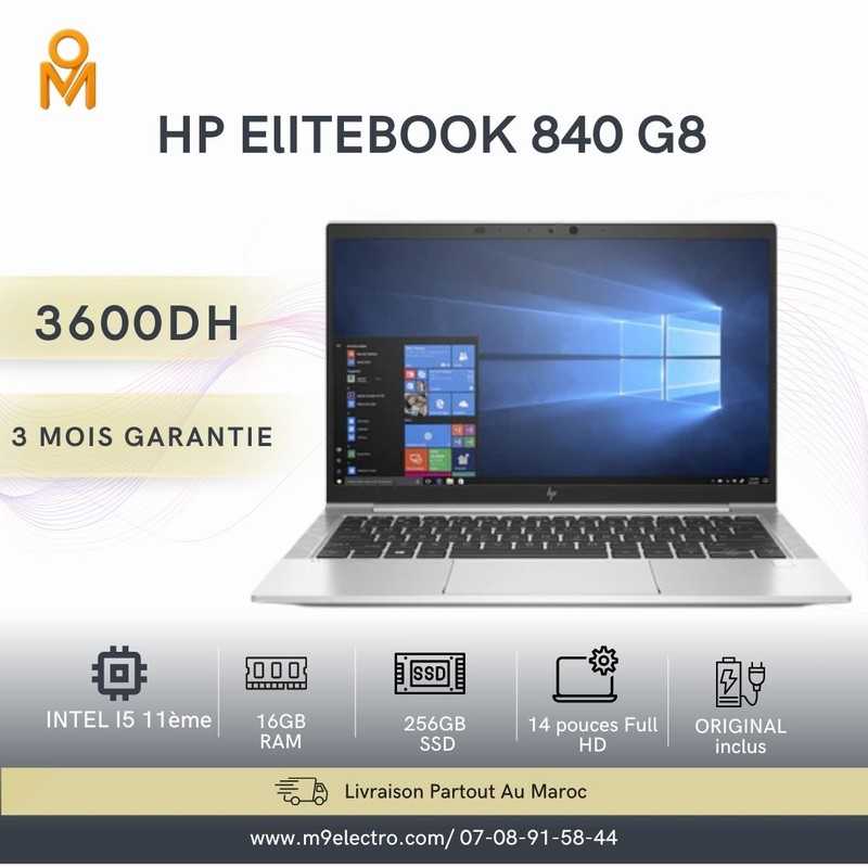 HP EliteBook 840 G8 – Intel Core i5 11ᵉ Génération | 16 Go RAM | 256 Go SSD